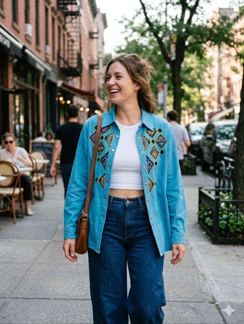 Bob Mackie Vintage Wearable Art Embroidered Aqua Blue Denim Shirt, Woman's - M